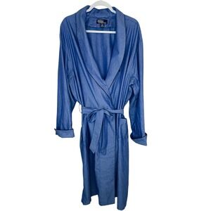 Polo Ralph Lauren Robe Mens L XL Blue Herringbone Stripe 100% Cotton Pony Logo